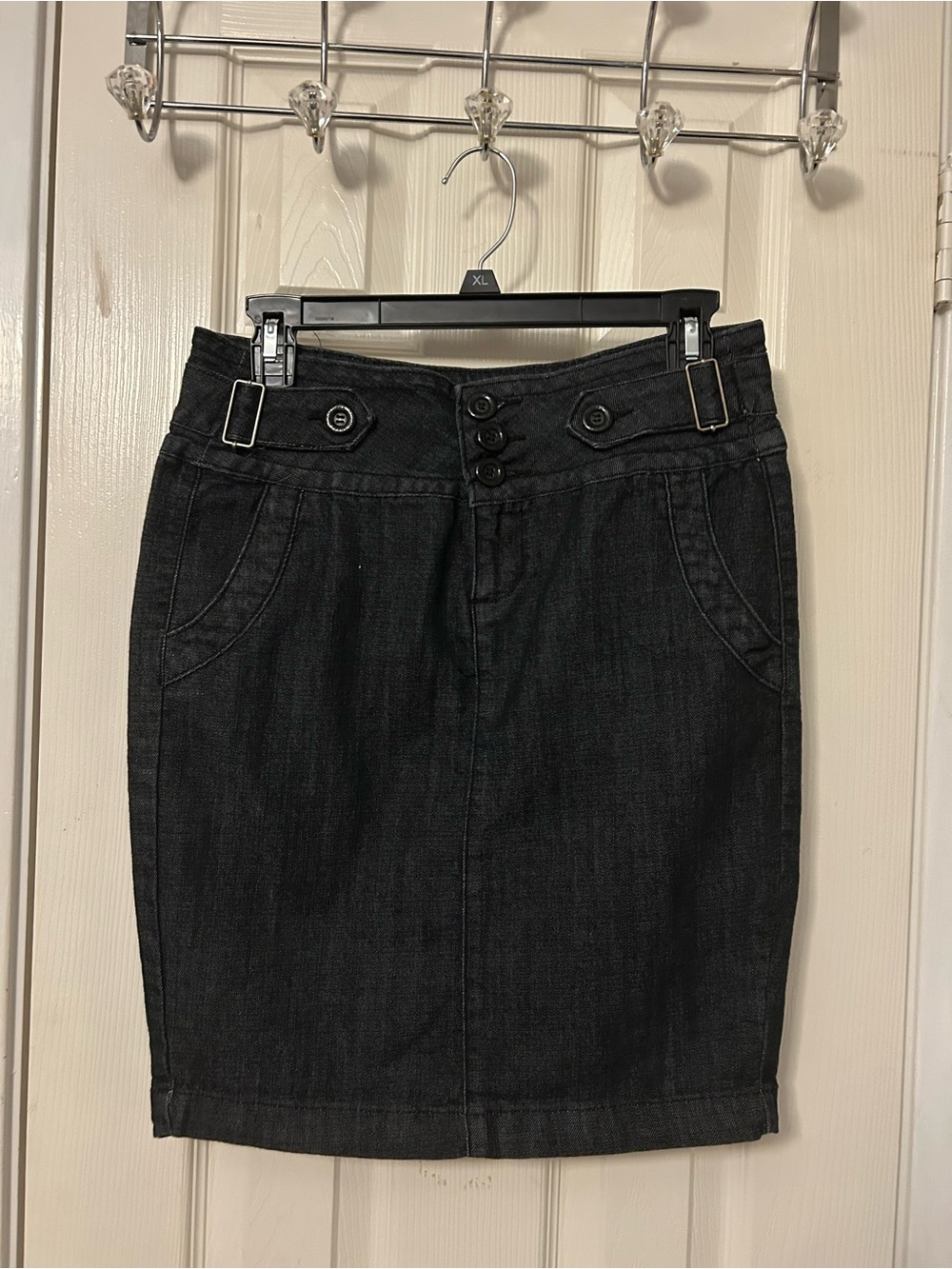 Boom Boom Jeans Black Denim Pencil Skirt with Front Button Detail